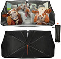Fun Cow Driving Car Sunshade Umbrella Cow Print Windshield Sun Shade for Car Retractable Umbrella Sunshades for Front Window Fun Cows Driving Sun Shades Cover Visor Portector Block UV Rays