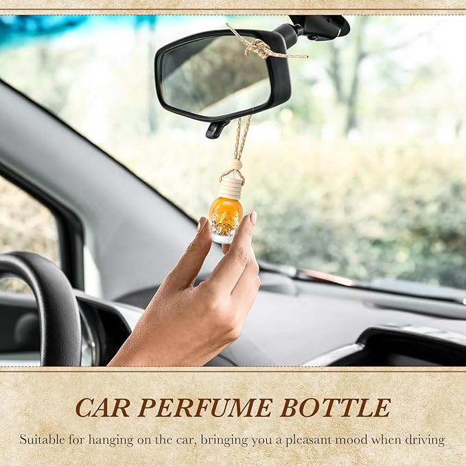 BBTO 200 Pcs Hanging Car Diffuser Bottles Bulk, Empty Clear Glass Air Freshener Bottles with Wooden Cap for Perfume Essential Oils Fragrance Aromatherapy Ornament(Skull)
