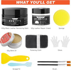 Leather Recoloring Balm Black, Mink Oil Leather Conditioner & Leather Filler Cream, Leather Repair Kit for Furniture,Vinyl Repair Kit Restore Couches, Car Seats, Purse, Scratch, Peeling, Burn Holes