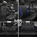 CAR PASS Bling Diamond Black Leather Car Seat Covers Full Set Interior Sets, Waterproof Shining Glitter Sparkly Crystal Universal Armrest Fit Automotive Truck SUV Cute Women Girl, Blue Rhinestone