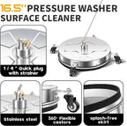 16.5" Pressure Washer Surface Cleaner with 4 Wheels - Stainless Steel Surface Cleaner for Pressure Washer Attachment for Concrete, Driveway, Patio, Sidewalk, Deck and Daily Washing - PWS16.5