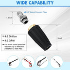 Turbo Nozzle Pressure Washer, Premium 4000 PSI Max Rotating Pressure Washer Nozzle Tips with 1/4 Quick Connect for Cleaning Driveway, Brick, Concrete, Patio, Vinyl Surface, 4.0 GPM 4.0 Orifice