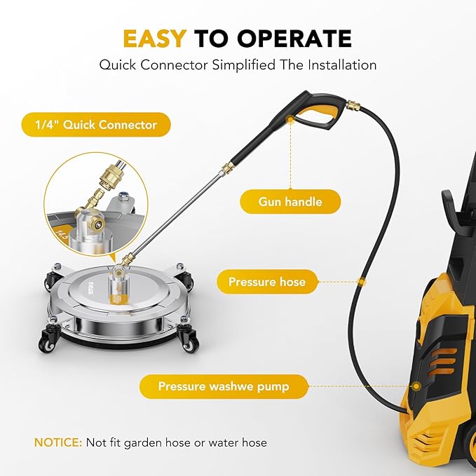 EVEAGE 14.5" Pressure Washer Surface Cleaner,Stainless Steel Pressure Washer Accessories 4 Weels & 1/4" Quick Connector,4000 PSI Power Washer for Driveway (Silver, 14.5inch)