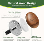 Wooden Car Air Freshener Vent Diffuser, Dark Brown Walnut Wood with Zinc Alloy Base, Refillable Essential Oil Compatible Car Vent Clip, Includes 4 Scented Pads, Long Lasting Natural Diffuser
