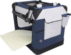 EliteField 4-Door Folding Soft Dog Crate with Curtains, Carrying Bag and Fleece Bed (2 Year Warranty), Indoor & Outdoor Pet Home (42" L x 28" W x 32" H, Navy Blue+Gray)