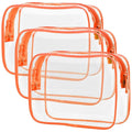 PACKISM Clear Makeup Bag with Zipper, 3 Pack Beauty Clear Cosmetic Bag TSA Approved Toiletry Bag, Travel Toiletry Bag, Quart Size Bag Carry on Airport Airline Compliant Bag, Orange