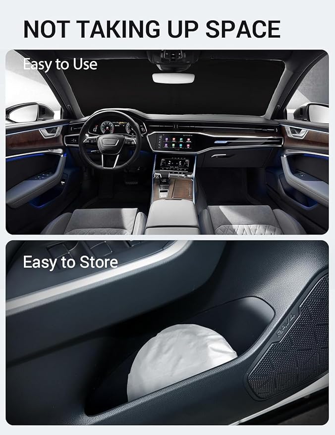 Proadsy 2026 Upgrade Windshield Sun Shade Custom Fit 2019-2025 Audi A6 Foldable Front Sunshade Protector Sun Visor Blocks UV Rays Keep Car Cooler