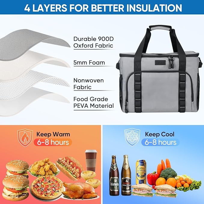 BALEINE Extra Large Soft Cooler Bag, Portable Leakproof Cooler, 40/60 Cans Volume for Beach, Camping, Kayaking, Travel, and Road Trips