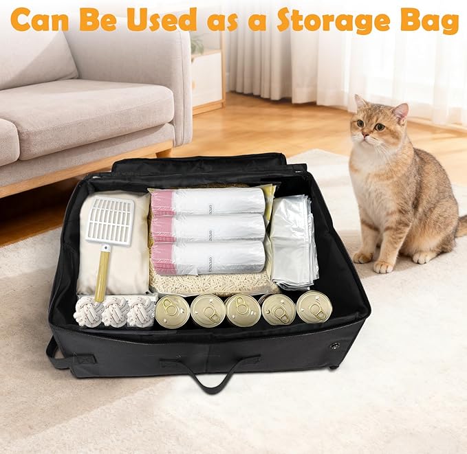 SZEE Travel Litter Box for Cats with Zipped Lid with 3 Pcs Disposable Liner Bags, Easy Cleaning, Suitable for Pets up to 15lbs, Portable Litter Box for Travel, Car, Hotel, Airplane, Camping - Black
