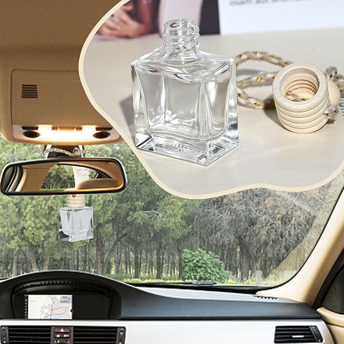 10PCS Flat Square Car 10ML Perfume Empty Bottles with Gold Wire Rope Flat Square Empty Bottles-Car Diffusers for Essential Oils-Essential Oil Car Freshener-Hanging Car Air Freshener