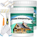 2Kg/70.5Fl.oz Invisible Waterproof Agent Indoor&Outdoor Waterproof Coating Set Transparent Liquid Sealant with Wooden Brush Resistant Work Gloves Putty Knife Cut Paint Roller