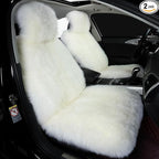 OGLAND 2 Pack Fluffy Sheepskin Car Seat Cover-Fuzzy Fur Auto Cushion for Universal Automotive Protector (Ivory White, 2 Pcs Front Seat Cover)