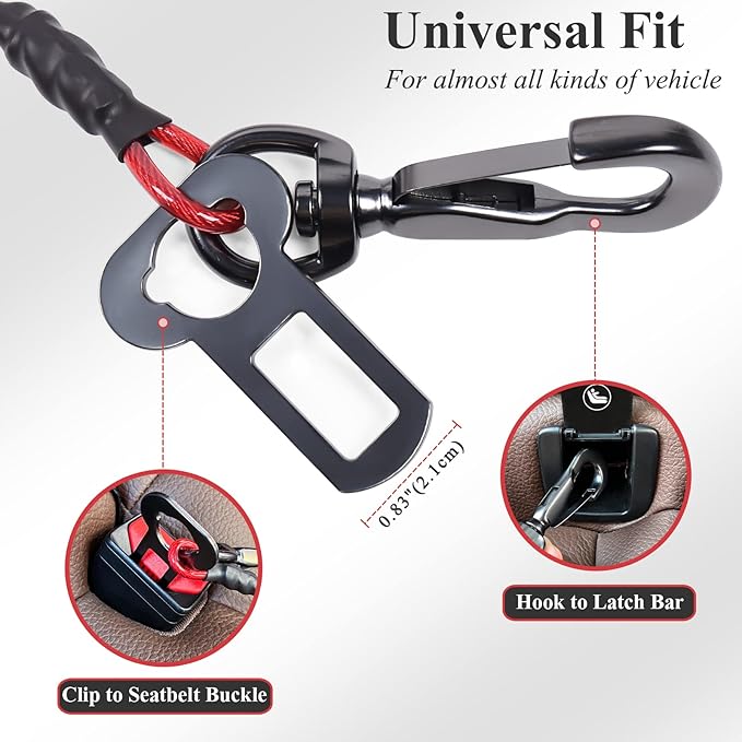 VIVAGLORY Dog Seat Belt Tuffbelt Dog Car Harness, Seatbelt with Clip & Hook for Car Travel, Chew Proof Anti Chew Unchewable Metal Safety Tether Restraint, XS, Red