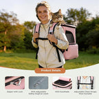 Lekereise Pet Carrier Backpack Expandable Cat Backpack Carrier for Small Dogs Large Cats Puppies, Dog Backpack Carrier for Hiking Travel Outdoor Hold Pets Up to 20 25 Lbs, Pink