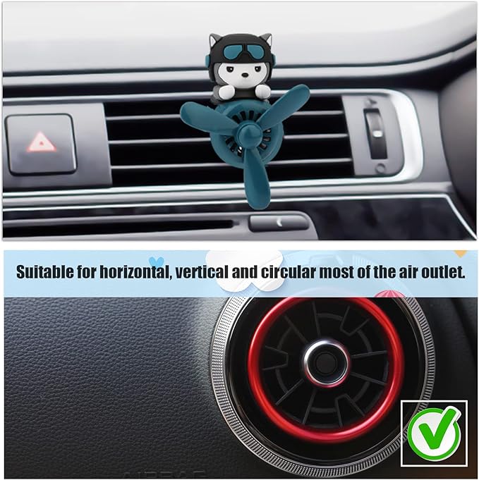 Cute Husky Dog Pilot Car Air Fresheners, Air Vent Clips Cute Cartoon Pilot Rotating Car Diffuser Decorations Interior Aesthetic Car Air Outlet Clips for Car Air Conditioner Women Men