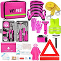 Roadside Emergency Car Kit for Vehicles, Pink Car First Aid Kit Emergency Kit with Jumper Cables, Car Safety Kits, Tow Strap, Tool Kit, Road Trip Assistance for Men, Women, New Driver Gifts