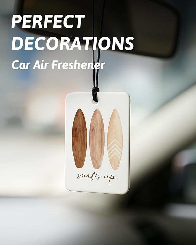 Summer Beach Car Air Freshener 4 Pcs, Coastal Preppy Surfboard Coconut Tree Ocean Hanging Air Freshener for Closet Drawer Books, Cute Beachy Car Accessories Mirror Decor for Women