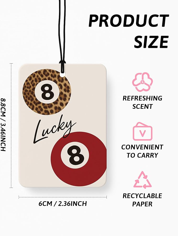 Trendy Red Leopard Print Car Air Freshener 4 Pcs, Funky Girly Cheetah Print Lucky 8 Ball Star Hanging Air Freshener for Cars Closet Drawer Books, Leopard Car Accessories Mirror Decor for Women
