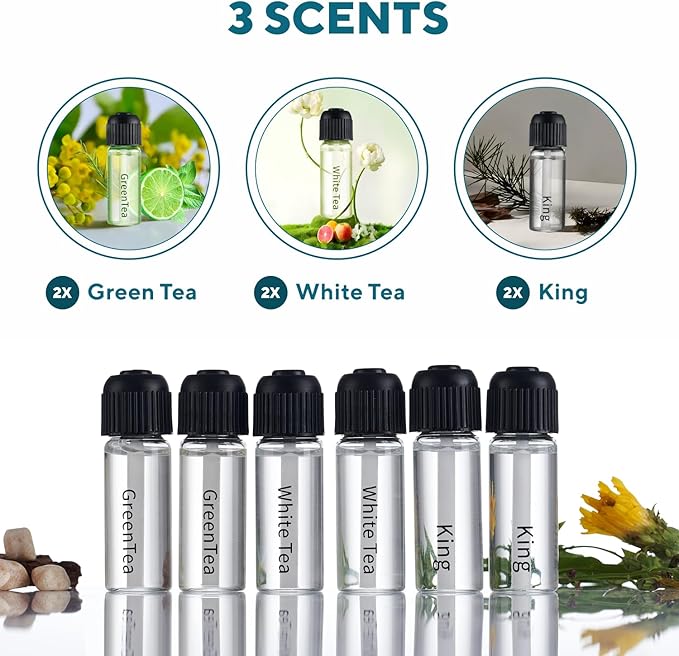 MYZI Car Air Freshener Diffuser, Waterless Diffuser Car Essential Oil Diffuser with 6 Refill Scents, Car Diffuser Air Freshener Car Fragrance Diffuser