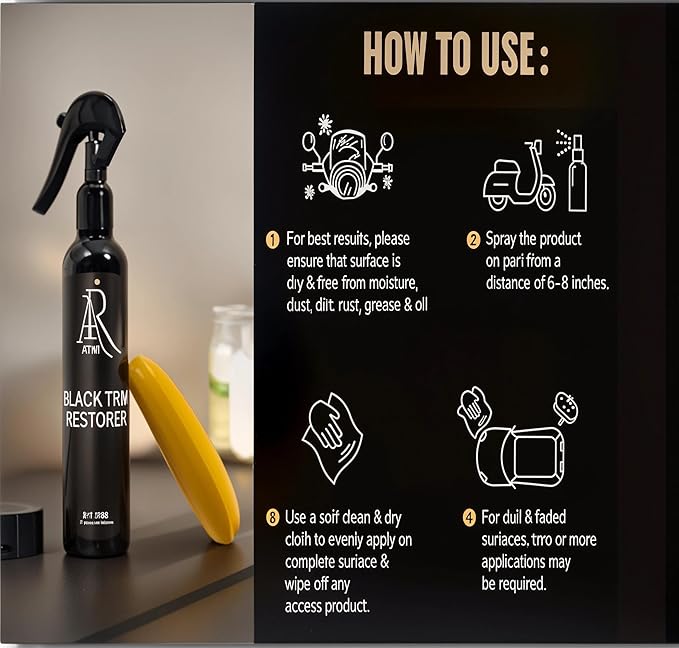 Black Trim Restorer,Plastic Restorer,Tire Shine,Unique Formula Restore a Finish to new Last for 8+Months-Protect Against UV Rays,Conceal Scratches,car Shiny Stuff,Faded Trim 6.7 Fl Oz Works in Second