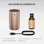 Waterless Essential Oil Diffuser Starter Kit with 30mL Sandal Lux Fragrance Oil Inspired by Luxury Hotel Scent for Home Car Office, Aroma Air Diffuser, Baterry Operated, ADX-Kit Metal Desert Titanium