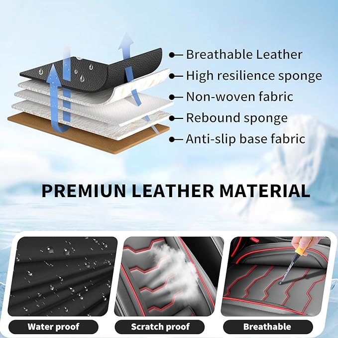 Fit Accord Car Seat Covers Premium Leather for Honda Accord 2012-2025 2026. Waterproof， Breathable, Scratch-Resistant & All-Weather Seat Cushion Protector（Front Seat,Red Line Black
