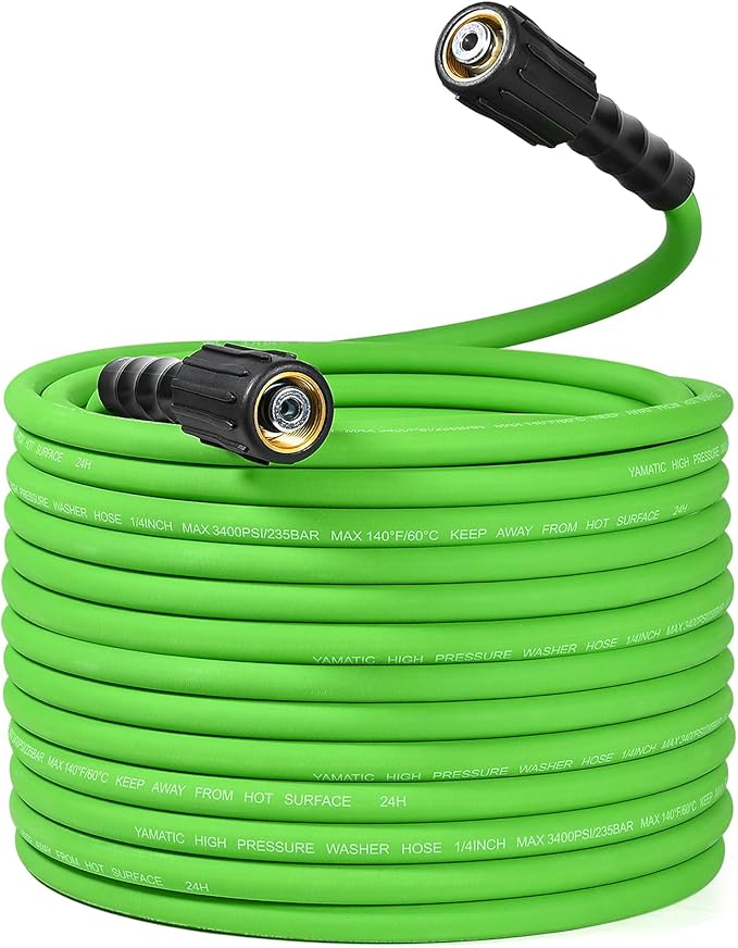 YAMATIC Durable Pressure Washer Hose, 3400 PSI 1/4'' Power Washer Hose Replacement for Gas&Electric Washer, Wear Resistant Extension Leak-Free M22 Fittings, Green (50FT)