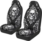 Skull Flower Car Seat Covers Front Seats Only Breathable Stretch Polyester Fabric Cover Easy to Install Car Accessories Universal Fit for Most Vehicle