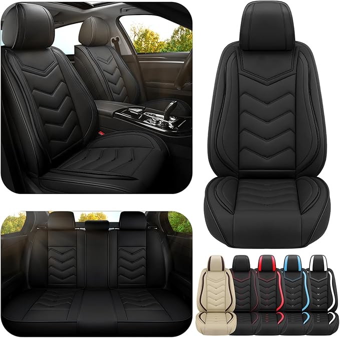 Car Seat Covers for KIA Sedona 2003-2021, Premium Nappa Leather Car Seat Cover, Stylish Sport Seat Covers， Automobile Seat Cover Sets.(Standard 5 Seats/Pure Black)