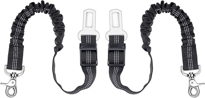 Dog Seat Belt 2Pcs, Retractable Pet Car Harness, Adjustable Dog SeatBelts for Vehicle, Nylon Pet Safety with Elastic Bungee (Black)