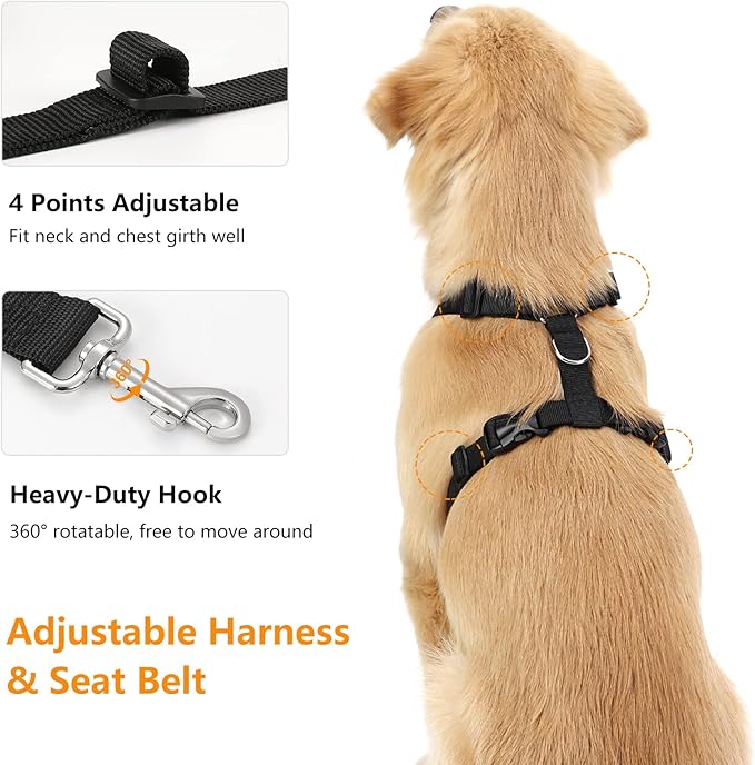 Dog Seat Belt, Safety Vest Dog Car Harness with Adjustable Buckle Dogs Seat-Belt for Vehicle Nylon Pet Safety Seats Belts Heavy Duty(XXL, Black)