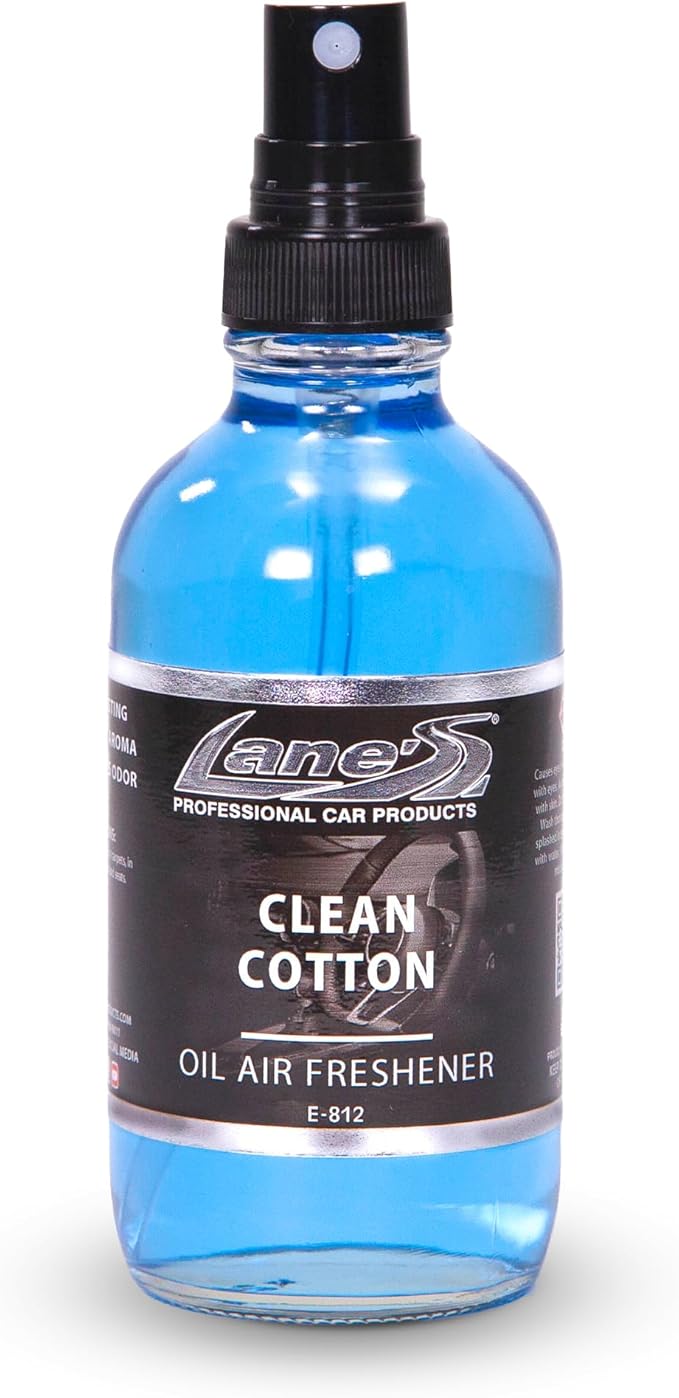 LANE’S Premium Car Air Freshener "Clean Cotton" - 4oz Oil-Based, Long-Lasting Auto Scent Spray - Food, Pet, Odor Smell Deodorizer for Cars, Trucks, SUVs' Interior Leather, Carpet, Upholstery