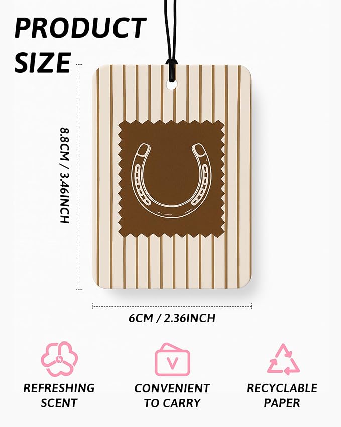 Boho Western Car Air Freshener 4 Pcs Coconut Scented, Howdy Horseshoe Cactus Rodeo Cowboy Car Accessories Mirror Decor for Women, Western Hanging Air Freshener for Cars Closet Drawer Books