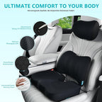 FLORICH 3 PCS Seat Cushion for Carseat Lumbar Support Pillow Car Neck Headrest Pillows Memory Foam Gel Memory Foam Massage Point Seat Pads Pressure Relief Back Cushion for Office Chair(Black)
