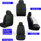 Car Seat Covers, Breathable and Waterproof Leather Seat Covers for Cars, Universal Anti-Slip Driver Seat Cover for Most SUV Pick-up Truck Sedan (2 PCS Front Seat, Black + Blue)