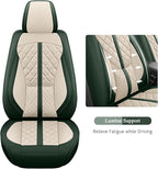 otoez Green Car Seat Covers Full Set, Universal Nappa Leather Seat Cover 5 Seat Waterproof & Breathable Automotive Seat Protector Full Coverage for Cars Sedens, Trucks, SUVs, Vans (White & Green)