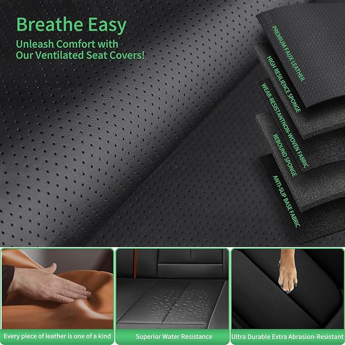 Fit Honda Fit Car Seat Covers for Honda Fit 2007-2019 2020-Upgraded Premium Waterproof & Breathable Leather,Airbag Compatible,All-Weather Seat Cushion Protector,Full Set,Black-Brown