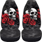 Skull Red Rose Car Seat Covers Set of 2 Breathable Front Seat Covers Stretch Polyester Fabric Cover Soft Front Seat Cover Universal Fit for Auto Truck Van SUV