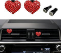 2PCS Bling Heart Air Vent Clips, Heart Shaped Crystal Air Freshener Vent Clips, Rhinestone Air Conditioning Outlet Clip, Universal Interior Decor Car Accessories for Women Girl (Red)