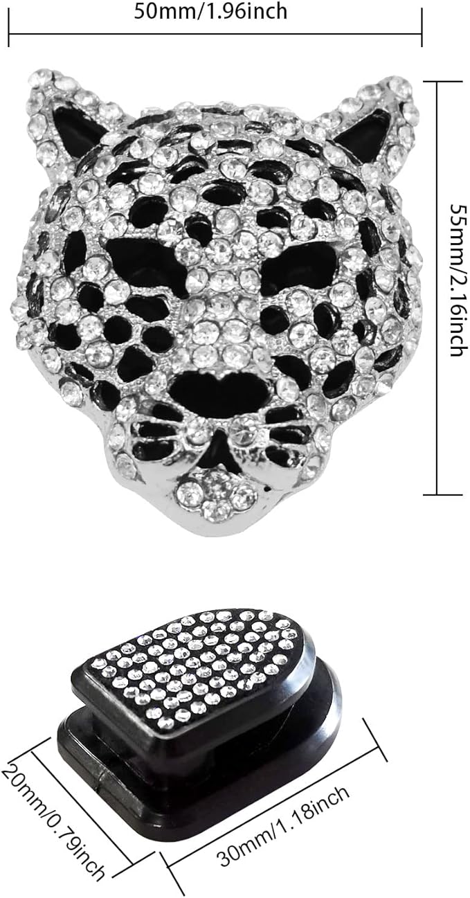 Bling Leopard Air Vent Clips, Crystal Leopard Car Air Fresheners Vent Clips Car Diffuser Vent Clip Rhinestone Decoration Interior Decor Bling Accessories for Women (Silver)