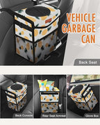 Car Trash Can with Lid, Cute Leakproof Car Trash Garbage Bag Hanging Vehicle Trash Bin Small Portable Automotive Garbage Cans Organizer for Back/Front Seat/Console(2.8 gal,Pineapple Print