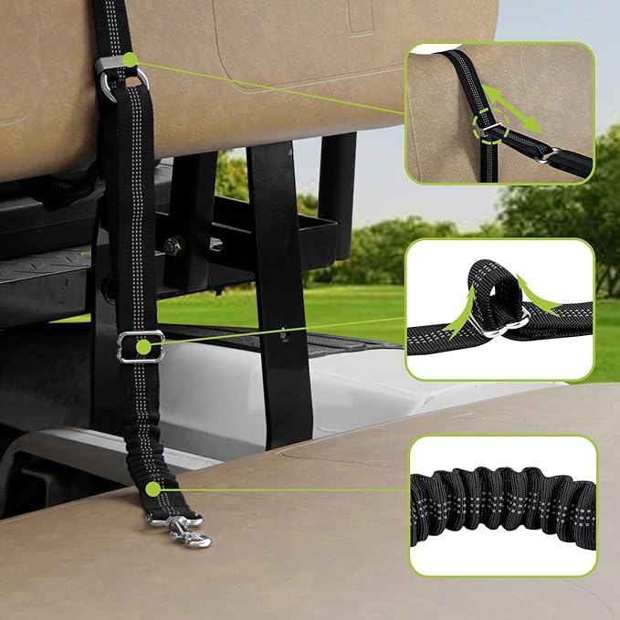 Golf Cart Dog Seat Leash, Pet Dog Seat Belt Harness for Golf Cart, with Adjustable Straps, Prevents Falls & Injuries, Black