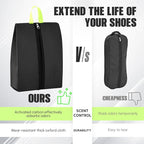 2 Pcs Smell Proof Cleat Bag for Sports, 4 Layer Odor Absorbing Soccer Football Baseball Golf Shoe Bag, Waterproof Mud Resistant Shoe Storage Pouch Fits up to Size 14 (Black)
