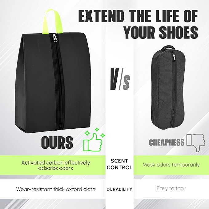 2 Pcs Smell Proof Cleat Bag for Sports, 4 Layer Odor Absorbing Soccer Football Baseball Golf Shoe Bag, Waterproof Mud Resistant Shoe Storage Pouch Fits up to Size 14 (Black)