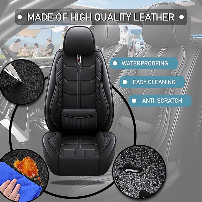 Leather Car Seat Covers Fit for Toyota 4Runner 1991-2024, 5 Seater Car Seat Cover, Premium Waterproof, Scratch Resistant Car Interior Accessories (Full Set Black)
