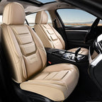 Coverado Car Seat Covers Full Set, Seat Covers for Cars, Front Seat Covers and Back Seat Cover Waterproof Leather Automotive Seat Cover, Universal Car Interior Protectors Cushion for Most Cars Beige