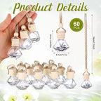 60 Pcs Hanging Car Air Freshener Car Diffuser Bottle Empty Glass Perfume Bottles Air Freshener Diffuser Bottle Pendant for Essential Oils Fragrance Aromatherapy Ornament Decor (Classic Style)
