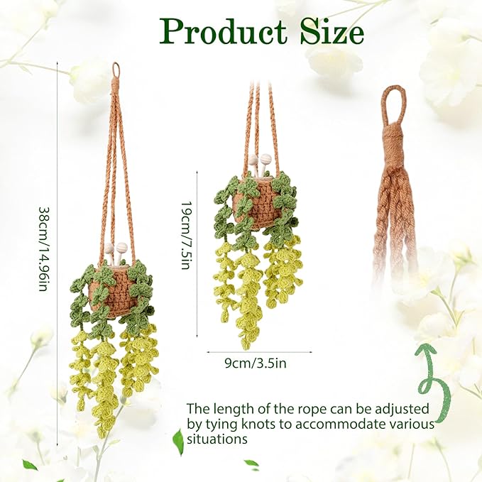 Crochet Car Air Freshener, 8ml Empty Refillable Oil Diffuser Bottle with Hanging Crochet Pink Strawberry Plant & Hanging Tools, Car Rearview Mirror Diffuser for Wall Art & Home & Office Decoration
