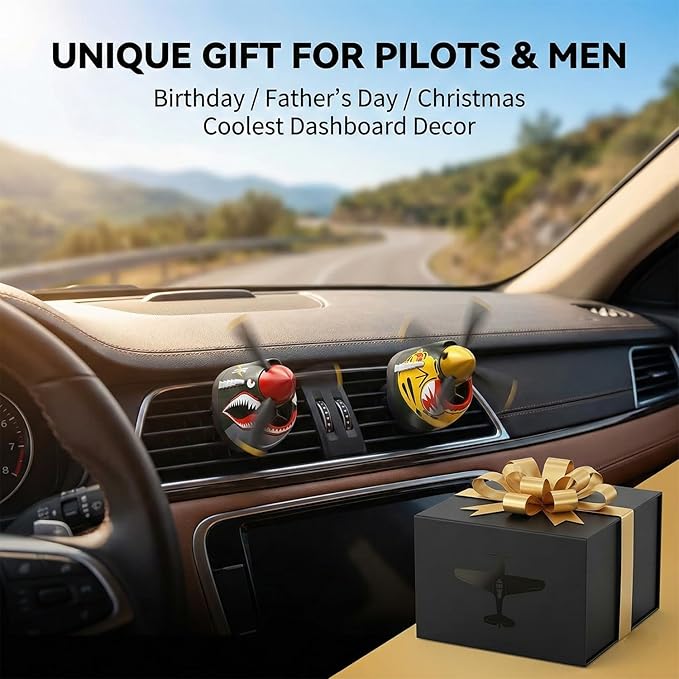 P-40 Warhawk Car Air Freshener with Spinning Propeller - Vent Clip Dashboard Decor for Men, Long Lasting Odor Eliminator & Aviation Gift (style-D-2PCS)