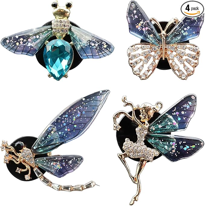 4PCS Bling Car Dashboard Air Vent Trim Clips, Sparkly Rhinestone Car Air Freshener Diffuser Clip, Cute Auto Interior Decoration Accessories for Women Present (Blue)